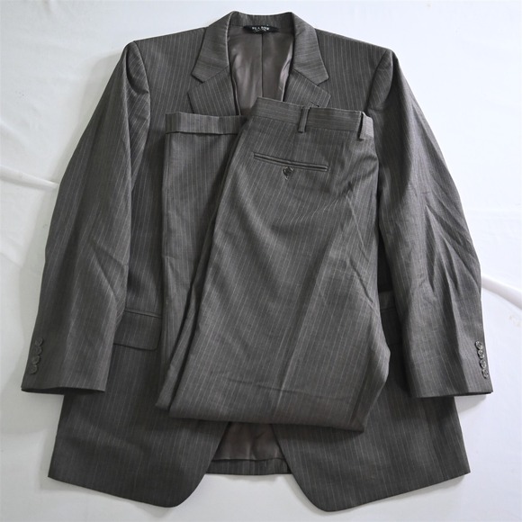 Jos A Bank 44L 36x32 Brown Stripe 100% Wool Mens Jacket Pants Suit